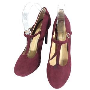 GIANNI BINI! LUXE BURGUNDY VEGAN SUEDE LEATHER T-STRAP PLATFORM HEELS! SZ 8M